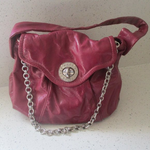 Marc Jacobs Raspberry Patent Leather Hobo Bag w/ Chain Detail - Picture 1 of 12